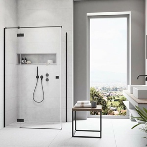 Radaway Правоъгълна душ кабина с люлееща се врата Radaway Essenza KDJ 100x75 см матово черно-прозрачно лява (1385040-54-01L+1384049-01-01)