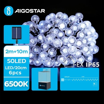 Aigostar LED Solárna dekoračná reťaz 50xLED 8 funkcií 12m IP65 studená biela AI0430