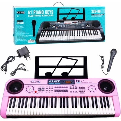 JOKO Veľké Detské klávesy a mikrofón 61 kláves ružové