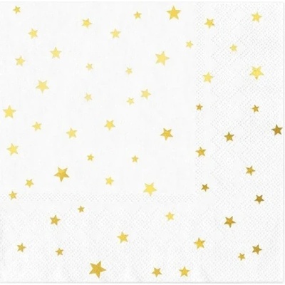 Party Pal Papírové ubrousky bílé se zlatými hvězdičkami 10 ks 33x33cm