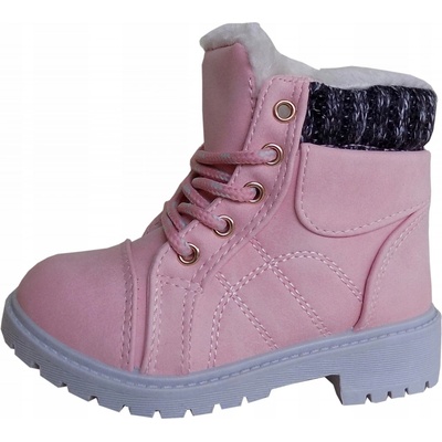 Kotníkové boty trapery s kožíškem růžové