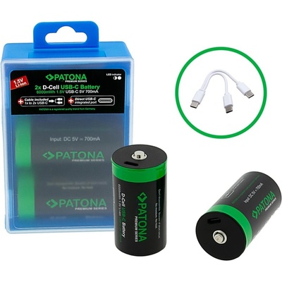 PATONA nabíjecí baterie LR20 mono D Li-lon 4000mAh 1,5V s USB-C nabíjením, 2ks v balení – Zbozi.Blesk.cz