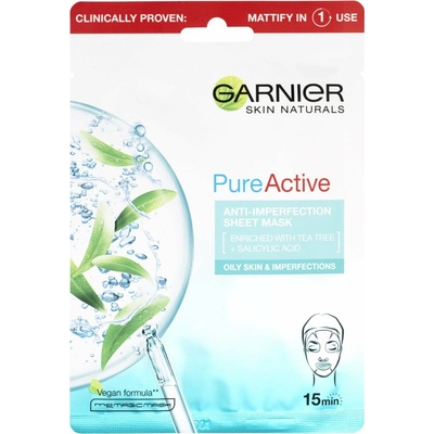 Garnier Skin Naturals Pure Active textilné maska obohatená o čajovník a kyselinu salicylovú 23 g