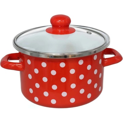 GERIMPORT hrnec s pokličkou 16 cm 1,25 l červený s bílými puntíky