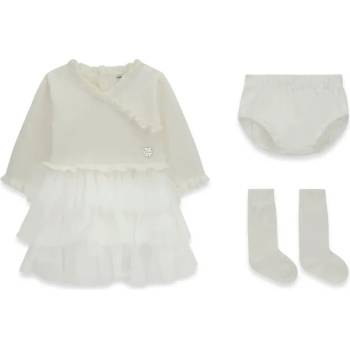 Guess Рокля в мръсно бяло с памперс-гащички и чорапи за новородено момиче Guess