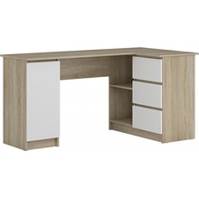 NABBI Alsen rohový pc stolík dub sonoma / biela 31274 155 cm x 84.8 cm x 76.6 cm