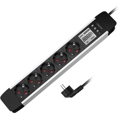 LogiLink 5-посочна захранваща лента, LCD дисплей, консумация на енергия/емисии на CO2 в реално време