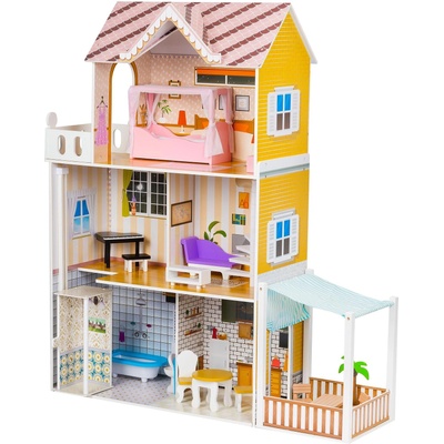 ECOTOYS Дървена къща за кукли с мебели (w06a412)