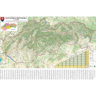 Slovenská republika silniční obří - nástěnná mapa 200 x 132 cm, lamino + očka