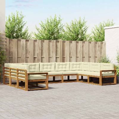 vidaXL Комплект дивани за открито 9 pcs Натурален и Крема (3368173)