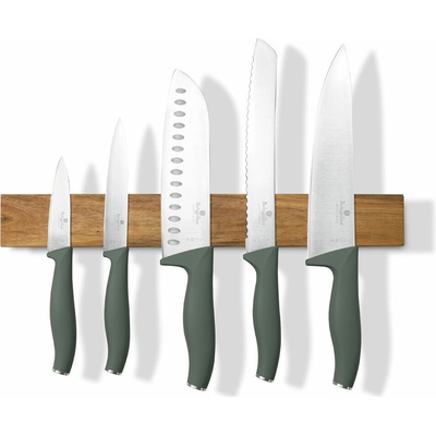 Berlingerhaus Súprava nožov s magnetickým držiakom z agátového dreva 6 ks Matte Green Collection