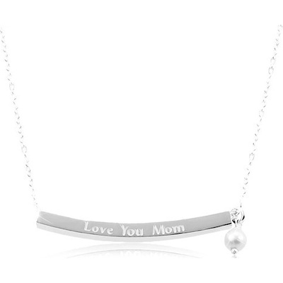 Šperky eshop Stříbrný úzký hranol s nápisem love you Mom bílá kulička SP85.20