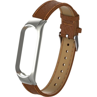Deveroux Kožený řemínek lichee pro MiBand 5 - Hnědý DEV0027