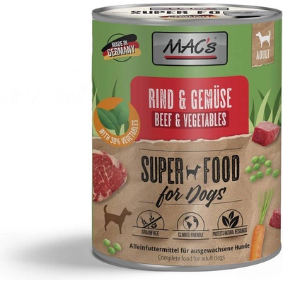 MAC's MACs Dog Beef & Vegetables - Пълноценна консервирана храна за кучета с телешко и зеленчуци, 400 гр