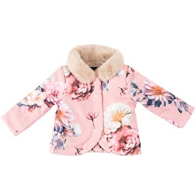 Kids' Chic Baby Wrap Ruffle Collar Long Sleeve Button Faux Fur Coat - Rose Petal