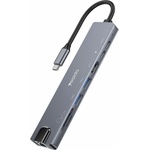 YESIDO Докинг станция 8в1 - Yesido HB27 - Type-C → 2× USB, 2× USB-C, HDMI, RJ45, SD/TF, PD100W, 4K@30Hz - Сива