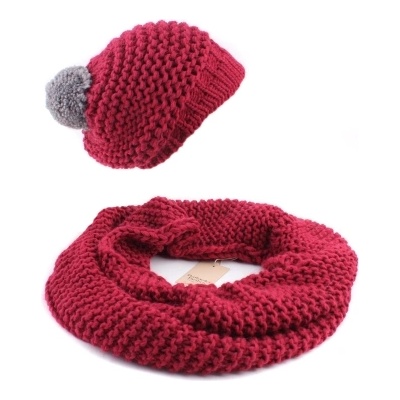 Дамски комплект плетен кръгъл шал и шапка Raffaello Bettini RB SC 014/2622E&011/1320, Червен