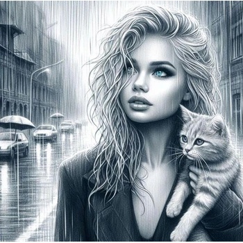 Norimpex - Puzzle Diamant painting: Blue-eyed woman with a cat 30x40cm - 1 - 39 piese