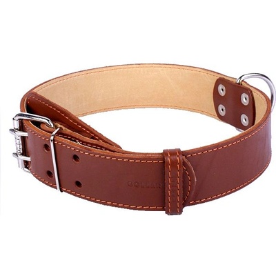 COLLAR Двоен слой кожен нашийник - 57 - 69 см, 45 мм - кафяво-бежов