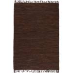 vidaXL Ръчно тъкан Chindi килим, кожа, 120x170 см, кафяв (245221)