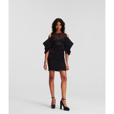 Karl Lagerfeld Voluminous Sleeve Satin Dress čierna