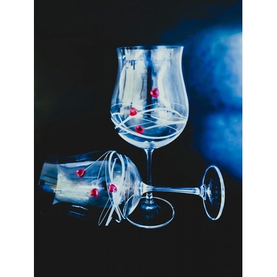 Crystalite Bohemia sklenice Ellen se srdíčky Červená 2 x 640 ml