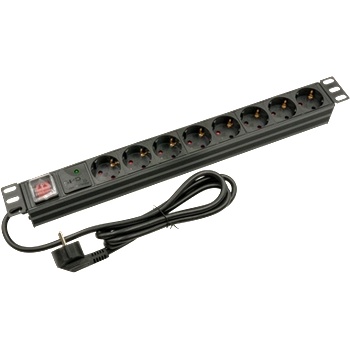 WaliSec Разпределител на захранването Walisec - PDU-EU08S (Schuko, 8 Schuko, Rack 1U, 1, 8 м кабел, алуминий, черен) (PDU-EU08S)