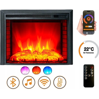 DLC Home Volně stojící elektrický krb s Bluetooth reproduktorem WiFi a ovládáním přes aplikaci