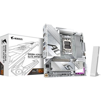 Дънна платка Gigabyte B850M AORUS ELITE WIF6E ICE, B850, AM5, DDR5, PCI-E 5.0, (DP&HDMI), 4x SATA 6Gb/s, 2x M. 2 slots, 1x USB 3.2 Gen 2x2 Type-C, 2.5GbE LAN, Wi-Fi 6E, Bluetooth 5.3, Micro ATX (B850M AORUS ELITE WIF6E ICE)