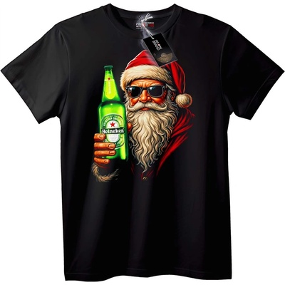 NOONEBRAND Тениска Готин Дядо Коледа с Heineken - S, Black
