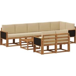 vidaXL Комплект дивани за открито 9 бр. Натурален и Бежов Полиестер (3385324)