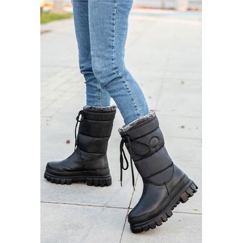 Moda Trend Дамски боти с връзки и дебела подметка - Черни #363847 (363847_Черно)