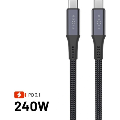 Fixed FIXDBP-CC2-GR Dlouhý nabíjecí a datový opletený FIXED s konektory USB-C/USB-C, PD 3.1, USB4gen2 20Gbps, 4K60Hz, 240W, 2m, šedý