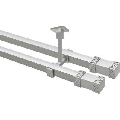 OK-GarnýžeCZ Garnýž kovová hranatá dvouřadá 20x20mm Roma double satina 260 cm do stropu / na tunýlek - bez kroužků