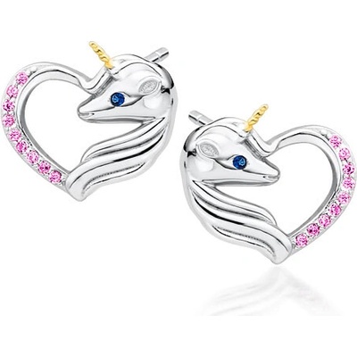 Olivie strieborné náušnice JEDNOROŽEC V SRDCI 4440