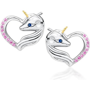 Olivie strieborné náušnice JEDNOROŽEC V SRDCI 4440