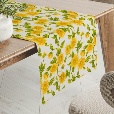 Biante Bavlněný běhoun Sandra SA-602 Slunečnice na bílém 35x140 cm