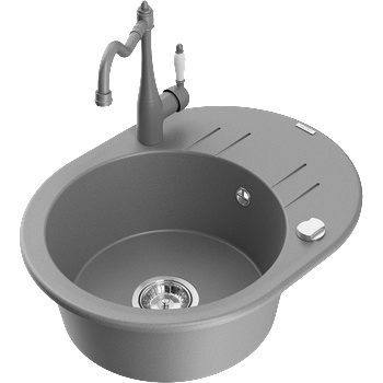 Mexen Kevin еднокоморна композитна мивка с отцедник и кухня смесител Carla, сив - 6517-71-670700-71 (6517-71-670700-71)