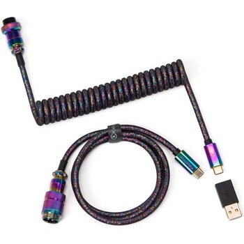 Keychron Кабел за клавиатура Keychron Colorful Premium Coiled Angled, USB-C - USB-C, Rainbow Plated Black (KEYCHRON-ACC-Cab-7)