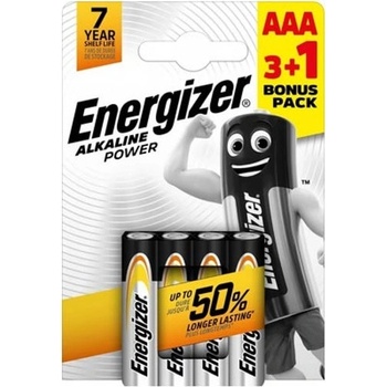 Energizer Батерии алкални Energizer Alkaline Power, AAA, LR03, 1.5V, 4бр. в опаковка