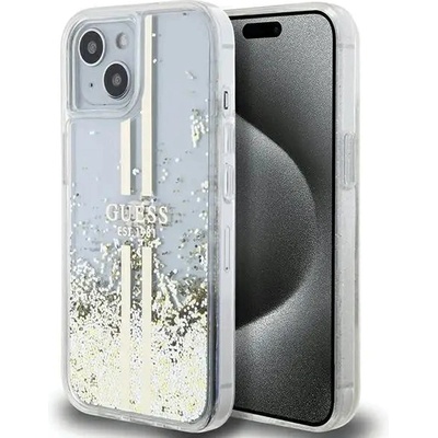 GUESS Кейс Guess Liquid Glitter Gold Stripes за iPhone 15 Plus / 14 Plus, прозрачен (GUE003532-0)