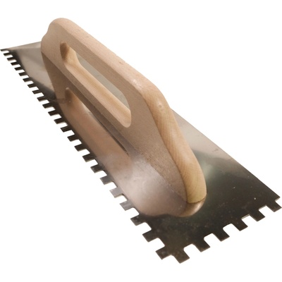 Toptrade Hladítko nerezové, s dřevěnou rukojetí, zub 10 mm, 500×130 mm, standard