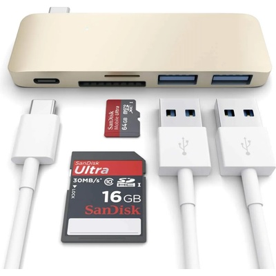 Satechi USB-C Pass Through USB Hub - мултифункционален хъб за свързване на допълнителна периферия за компютри с USB-C (златист)