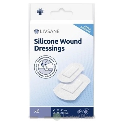 LIVSANE Silikónové náplasti ULTRA SENSITIVE na citlivú pokožku, 2 rozmery, 1x6 ks