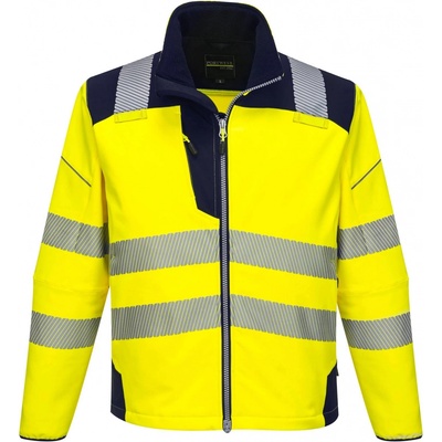 PortWest T402 HI-VIS PW3 reflexní softshellová bunda HV žlutá/námořní modrá