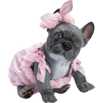 Asi Dolls Кукла куче Asi Dolls Animal Reborn - Лили, френски булдог, с кариран гащеризон, 32 cm (0617620)