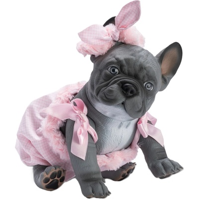 Asi Dolls Кукла куче Asi Dolls Animal Reborn - Лили, френски булдог, с кариран гащеризон, 32 cm (0617620)