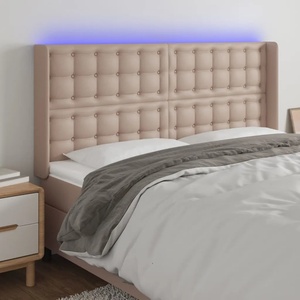 vidaXL LED горна табла за легло, капучино, 183x16x118/128 см (3124155)