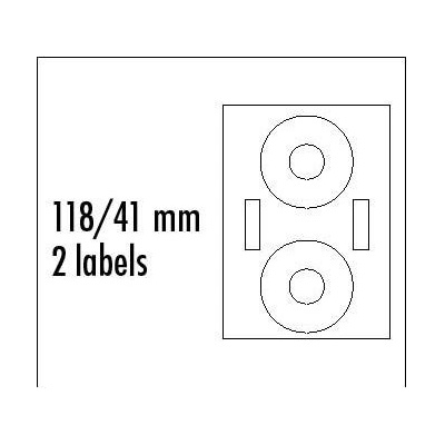 Logo etikety na CD 118/41mm, A4, matné, biele, 2 etikety, 2 prúžky, 140g/m2, balené po 25 ks, pre atramentové a laserové tlačiarne