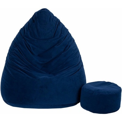 TopKing sedací vak XXXXL + podnožka XL velúr tmavomodrý